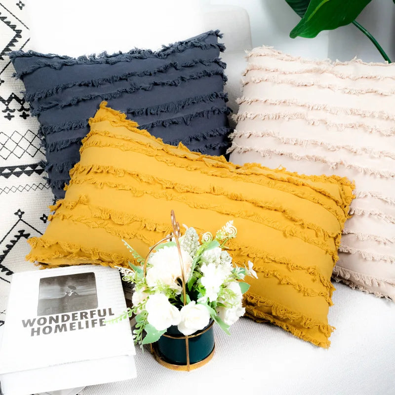 coussins décoratifs lin coton gris beige jaune boho chic 30x50cm 45x45cm 50x50cm