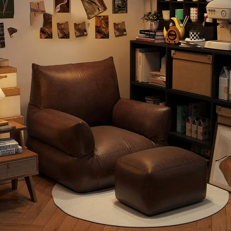 fauteuil moderne simili cuir noir marron clair coussin d'appui tête repose pieds salon chambre