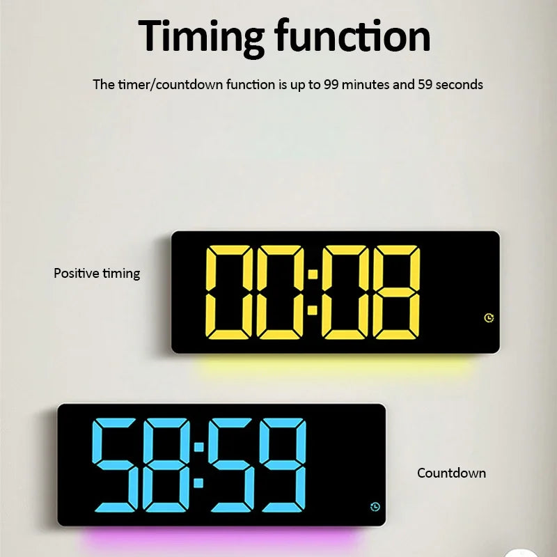 horloge murale numérique led moderne multicolore télécommande affichage date température réveil double