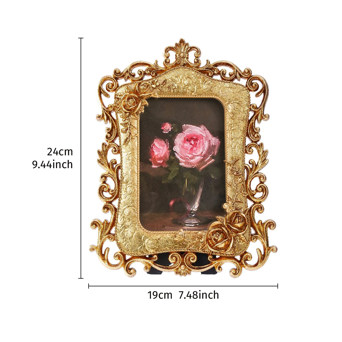 cadre photo résine ornements floraux roses relief blanc doré moderne baroque