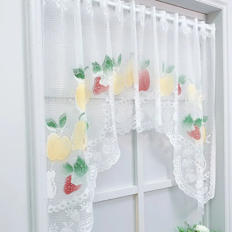 rideau blanc brodé fruits feuilles verte suspension maison erotique floral pastorale