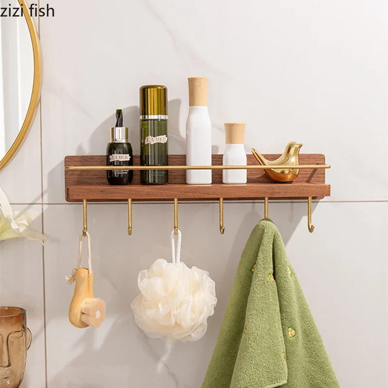 étagère murale moderne minimaliste bois naturel doré étagères clips métalliques
