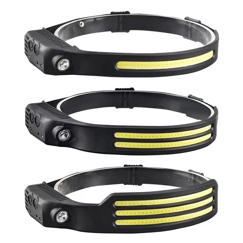 lampe frontale led noire jaune trois modes câble usb charge usb