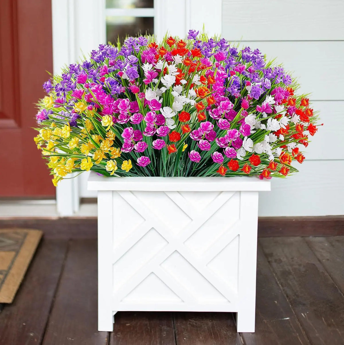 bouquet artificiel violet orange jaune blanc moderne minimaliste intérieur mariage anniversaire baby shower