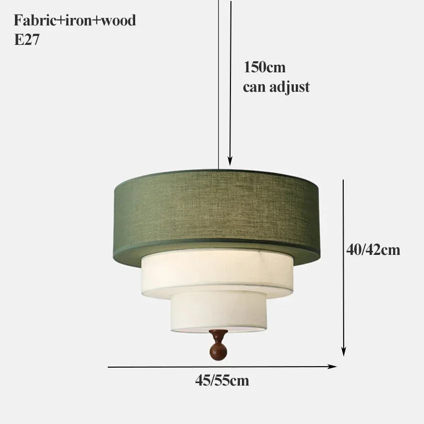 lampe suspendue moderne toile lin vert beige blanc salon chambre fixée chaîne adjustable 45