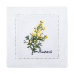 serviette cuisine lin blanc brodée motifs plantes aromatiques naturelle table élégante