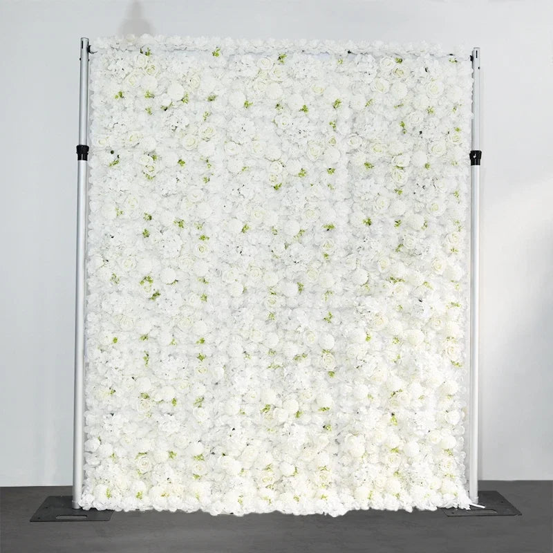 décoration événementielle panneau floral soie blanc rose clair moderne exposition extérieure
