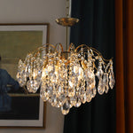 lustre suspension cristal transparent doré lumières classique élégant salon chambre