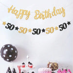guirlande fête anniversaire or noir lettres étoiles élégante tringle fixée enfants festives