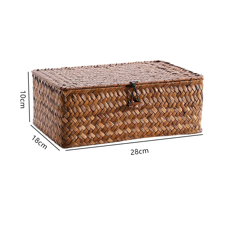 boîtes rangement tissage paille naturelle rustique boucles métalliques respectueux environnement multiple utilisations