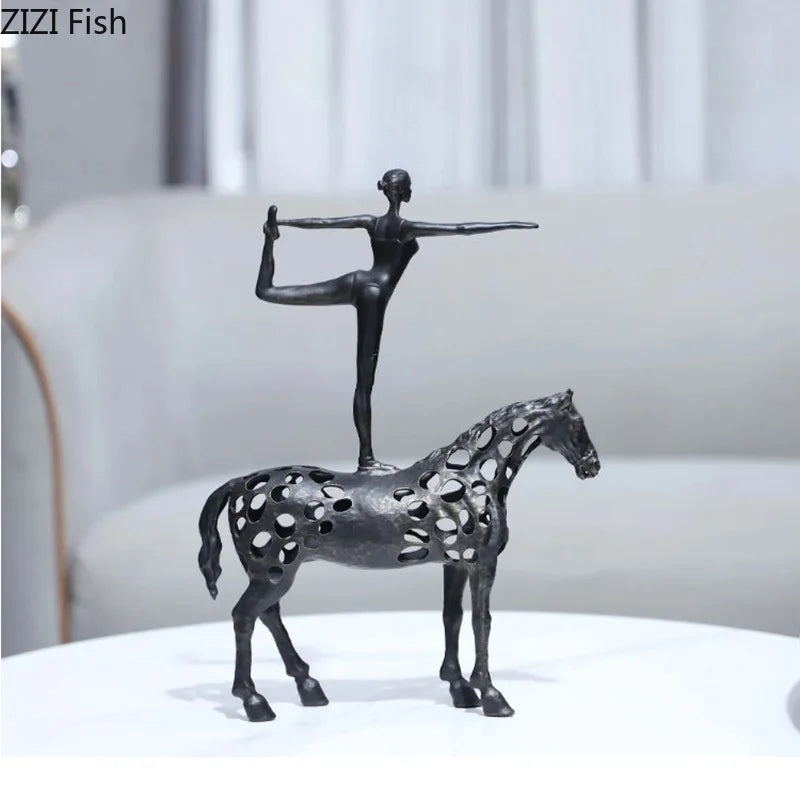 statuette moderne cheval humain géométrique cercles abstraction noire décoration chambre