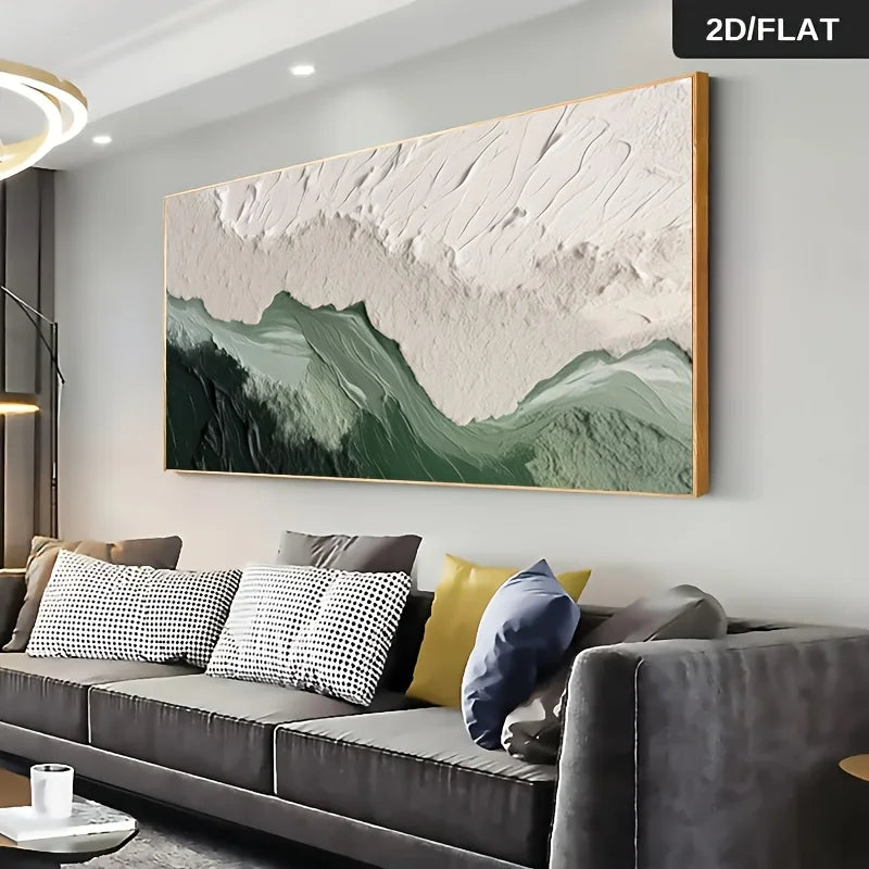 tableau abstrait contemporain toile peinture verte blanc gris sans cadre moderne décoration murale chambre