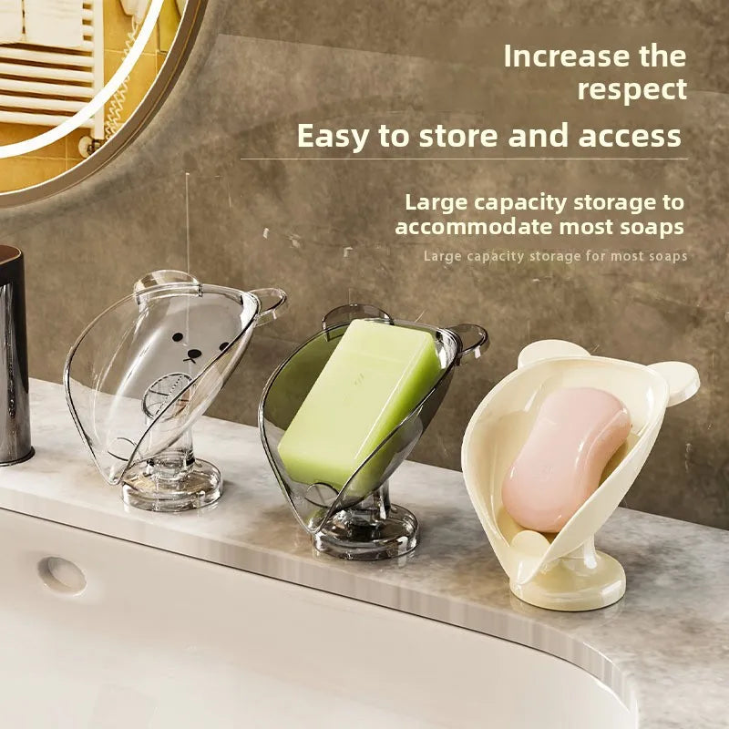 porte savon ventouse transparent moderne salle bain ours tête drainage sans perçage
