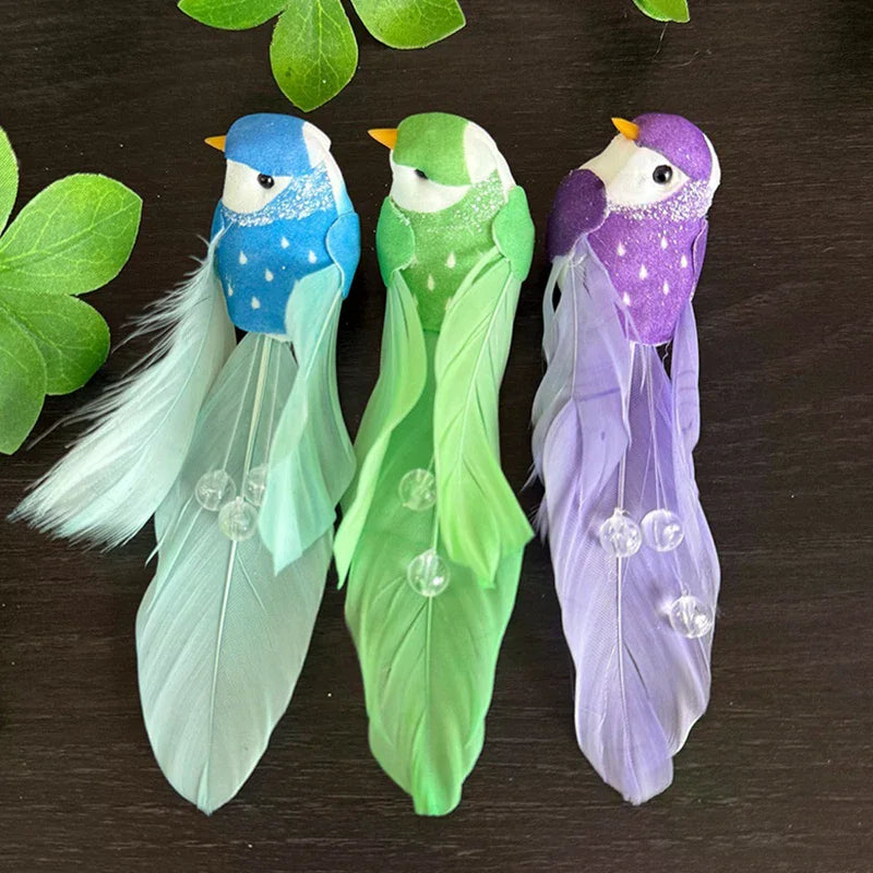 oiseaux décoratifs artificiels couleurs vives points blancs clips transparents décoration festive loisirs créatifs