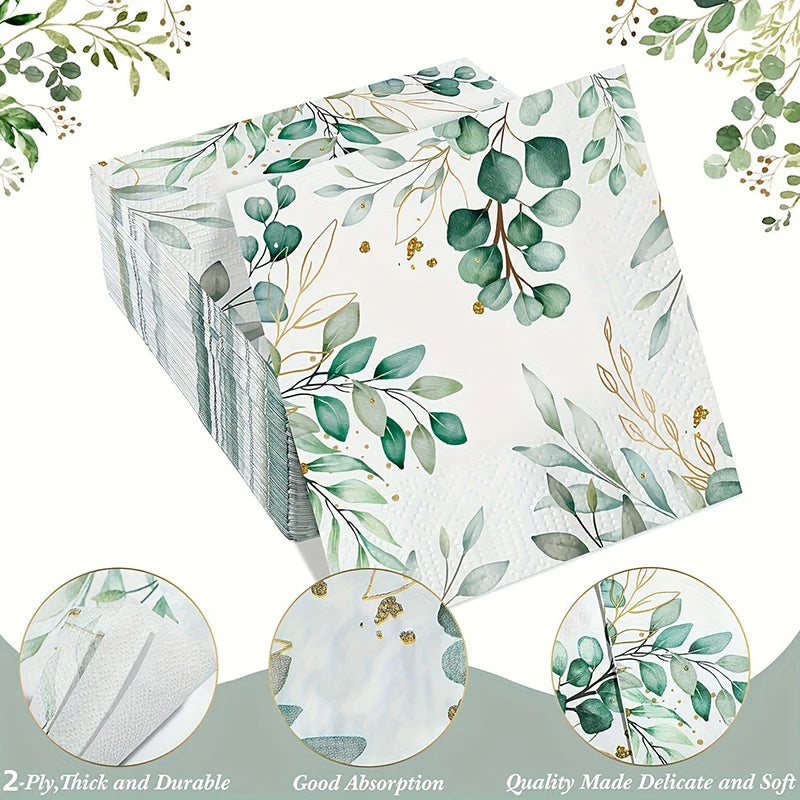 serviettes jetables papier motif feuilles vertes blanc moderne paquet 33cm 33cm mariage cuisine doré