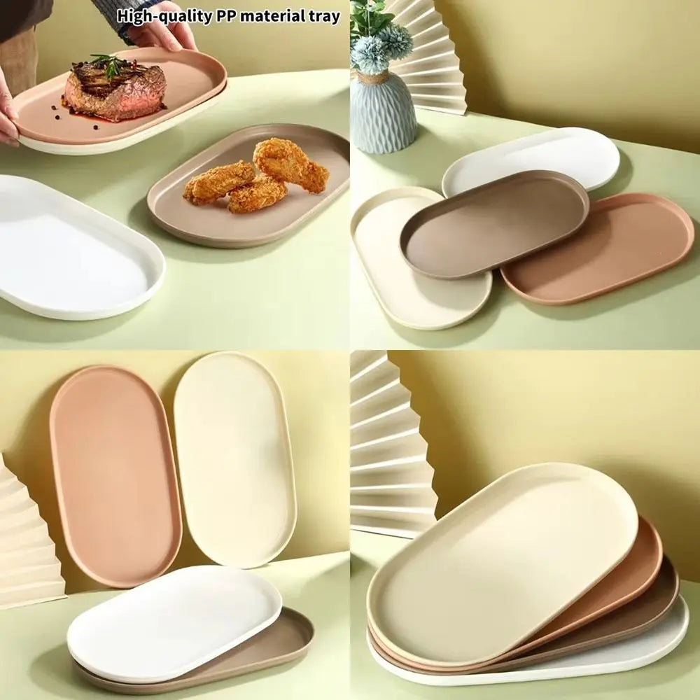 assiettes ovales modernes plastique beige marron clair plateaux service alimentaire réutiliables minimalistes