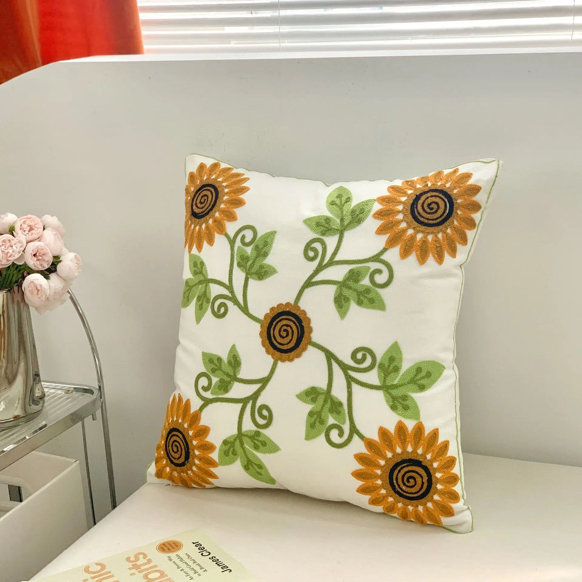 taies d'oreiller décoratives fleur brodées polyester coton respectueux environnement jacquard blanc vert violet turquoise