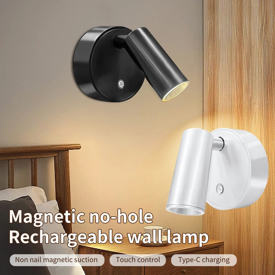 lampe murale rechargeable sans fil minimaliste noir blanc contemporaine interrupteur tactile réglable