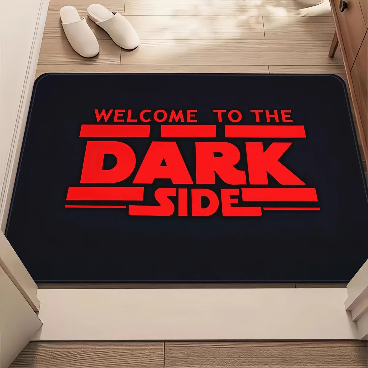 tapis moderne noir rouge welcome dark side antidérapant polyeste mousse pe