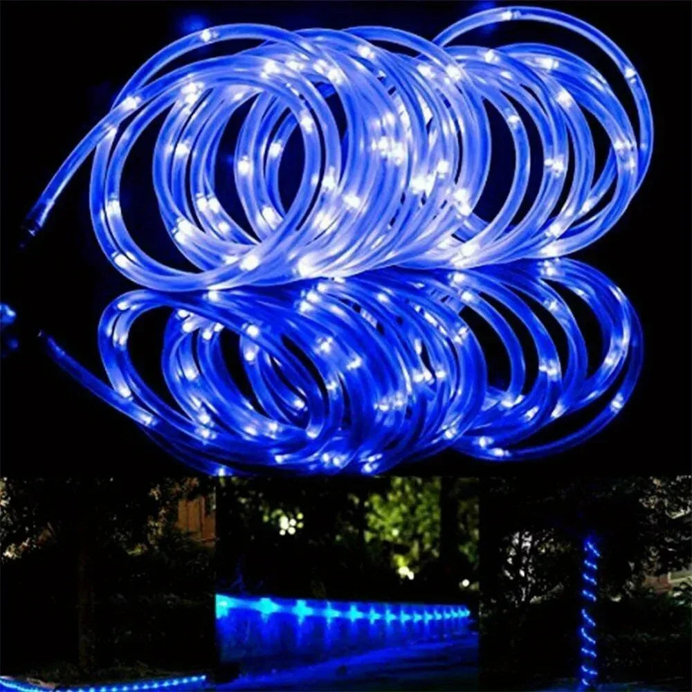 guirlande led solaire bleue 30m 300leds ip65 moderne points lumineux espacés piquet autoinstallation