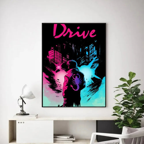 affiche film Ryan Gosling moderne bleu noir blanche rose graphique minimaliste décoration mur salon
