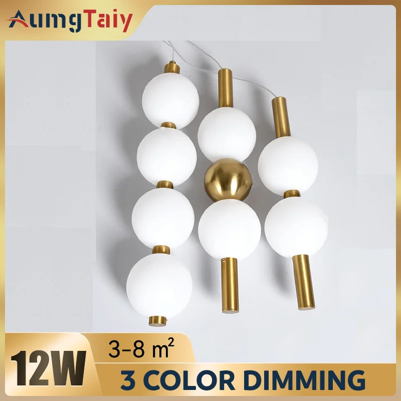 lumières suspendues modernes globes blanc doré chambre salon led minimalistes