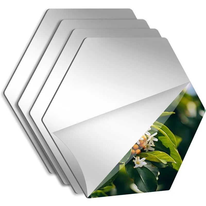 miroir hexagonal argenté adhésif moderne salle bain sport décoration porte 60 pièces