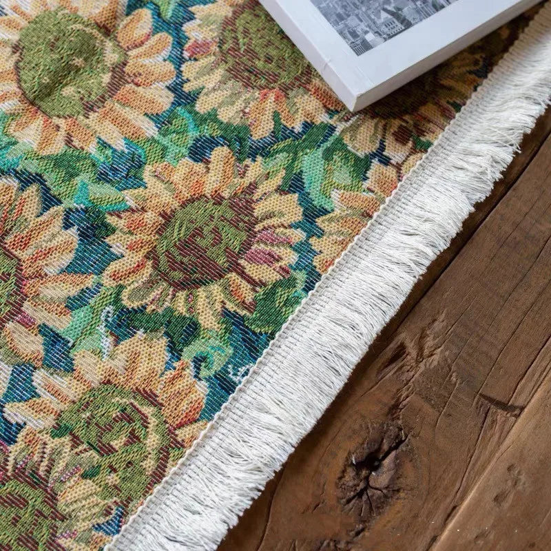 chemin table fleurs tournesols vert jaune coton polyester classique maison cuisine dcoration