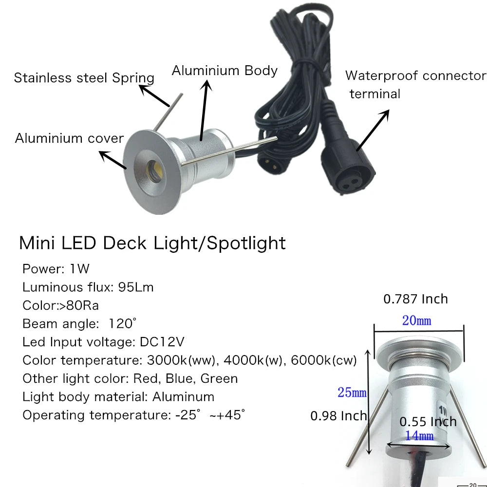 lumière led mini extérieure ip67 12v argentée moderne câble étanche