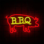 néon lumineux barbecue steak fourchette couteau flamme porc kebab rouge blanc moderne fixations murales