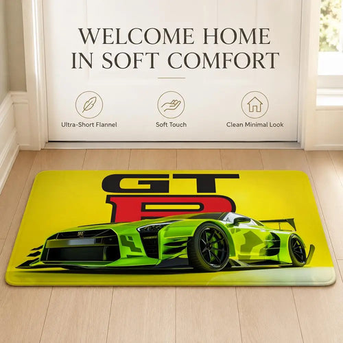 tapis sol moderne voiture sportive jaune vert noir rouge motif gt flanelle