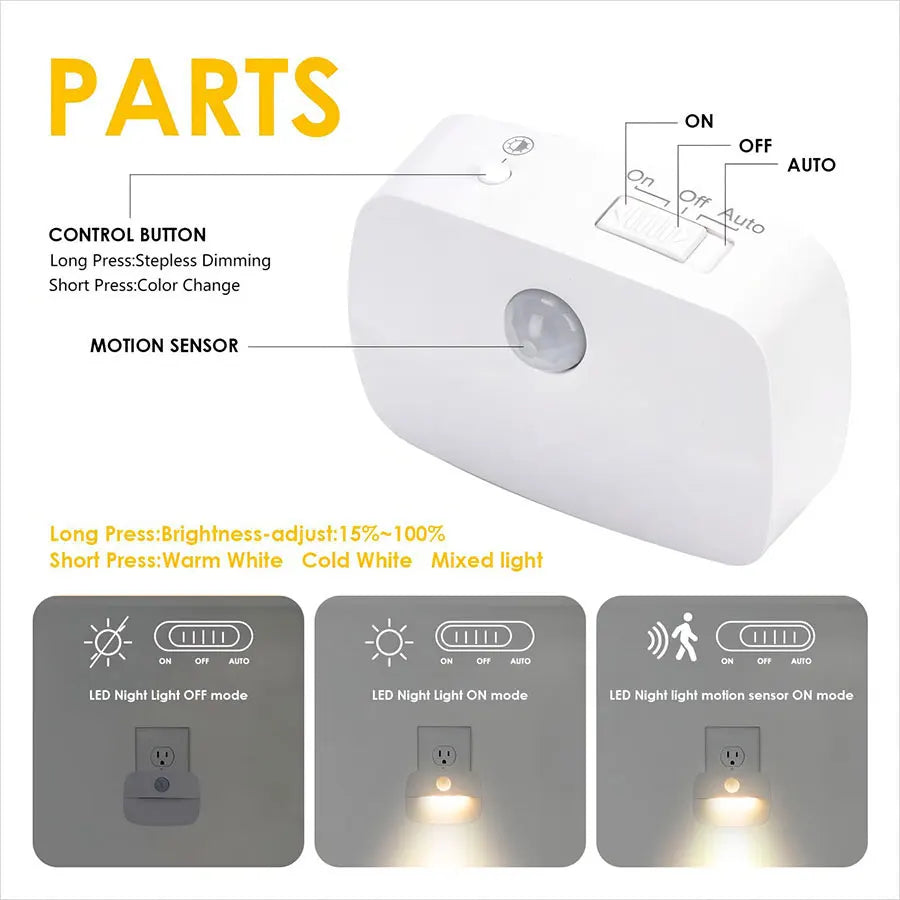 lampe nuit capteur mouvement blanc moderne compact ajustable luminosité couleur détecteur présence rechargeable