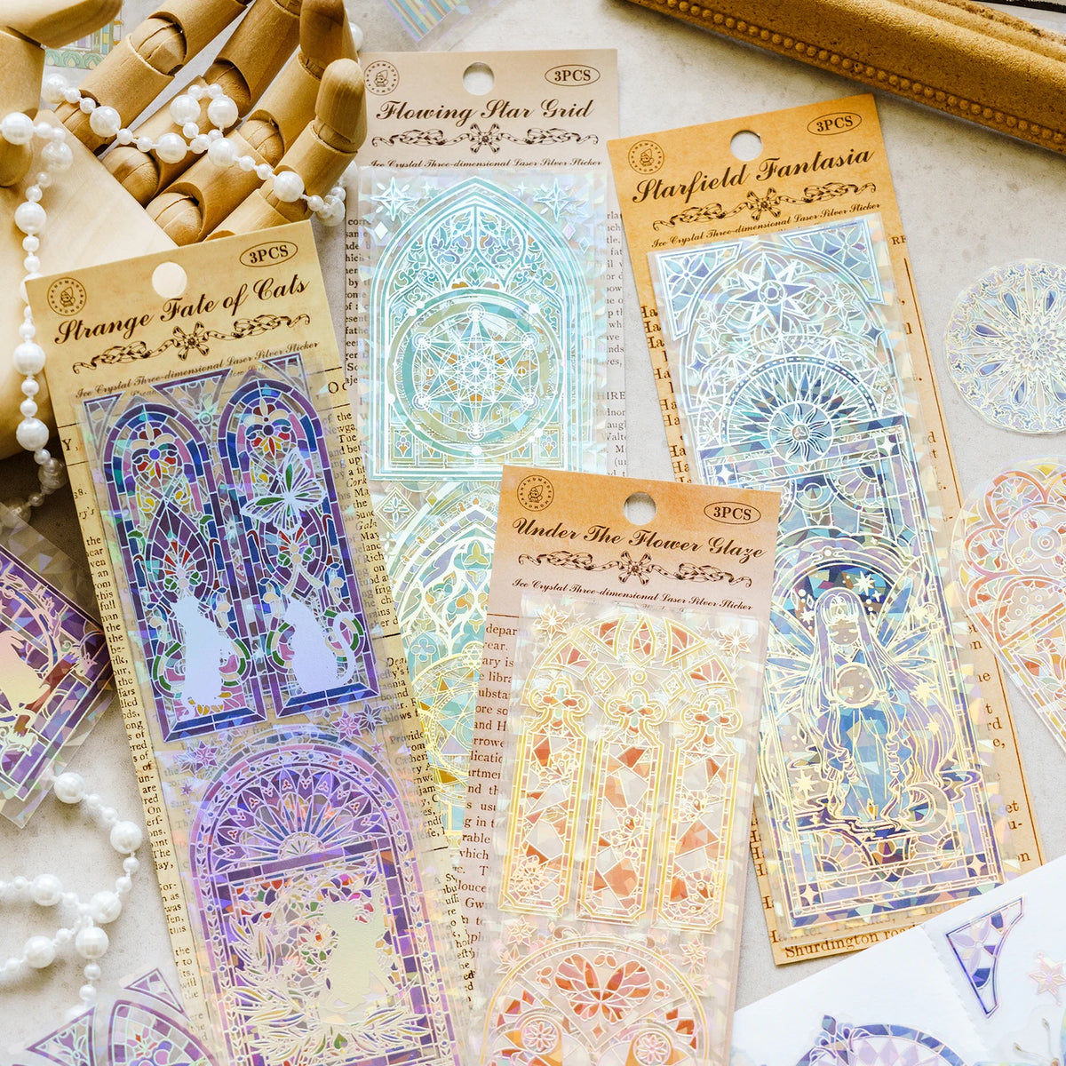 stickers decoratifs vitrail vintage motifs animaux holographiques feuilles stickers rubans papier ancienlements fantaisie gothique