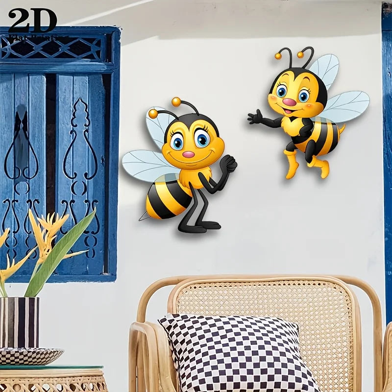 décoration murale 2d abeilles autocollants jaune noir blanc patio jardin
