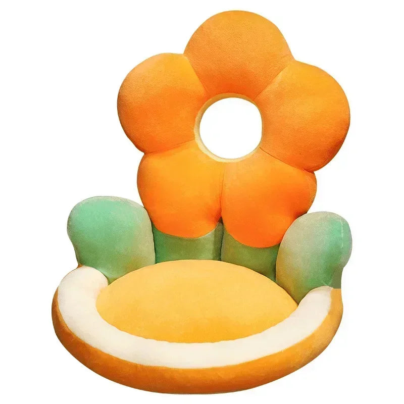 coussin sol fleurs stylisées moderne blanc jaune orange 50x45cm lavableversible