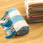 serviette plage coton vert clair beige rayures moderne absorbante entretien facile océan noël franges