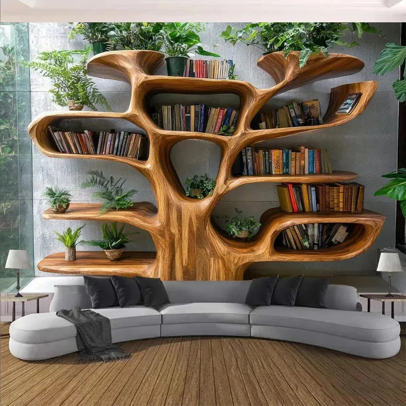 tapisserie murale arbre naturelle bois moderne étagère plantes salon chambre étude résistante machine lavable