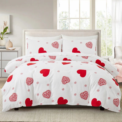 Housse de couette coeur rouge réversible sur lit double