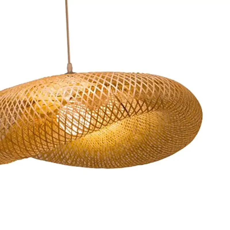 Suspension lumineuse tissée bambou naturel moderne salon chambre d'hôtel