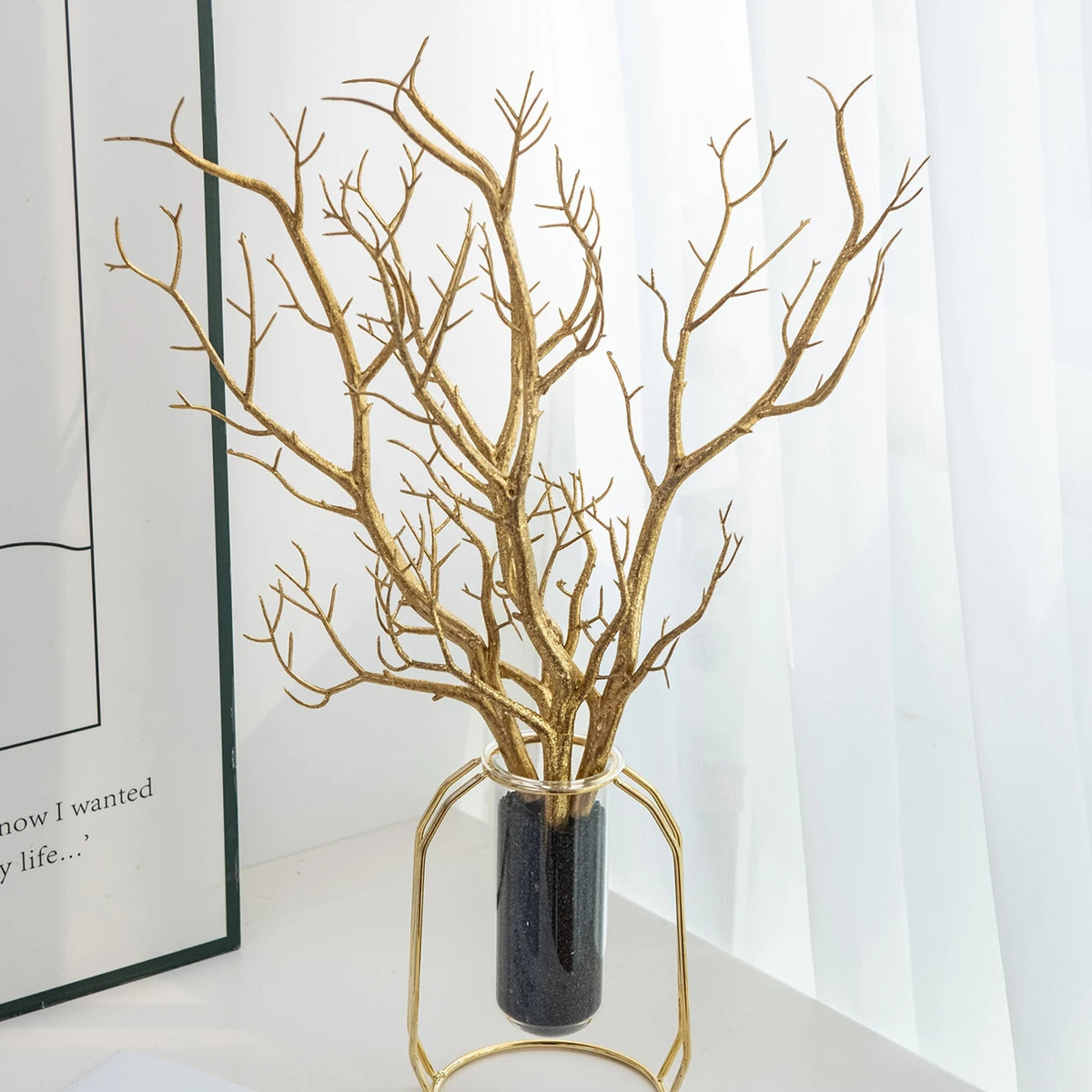 branches artificielles or blanches modernes décoration extérieure vase minimaliste noires