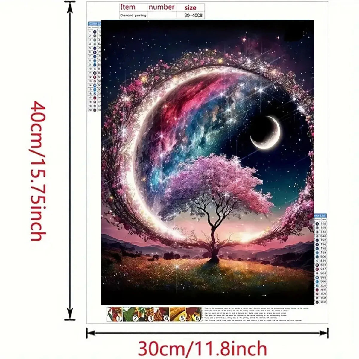 tableau décoratif multicolore galaxie arbre paysage diamants strass outils applicateurs toile pré imprimée fantaisie