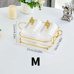 assiettes fruits divisées transparentes rayures horizontales moderne élégant couvercle support métallique doré
