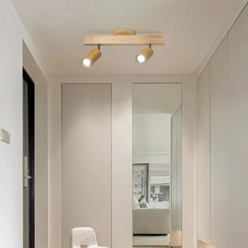 plafonnier bois moderne spots led blanc doré têtes(touches)
