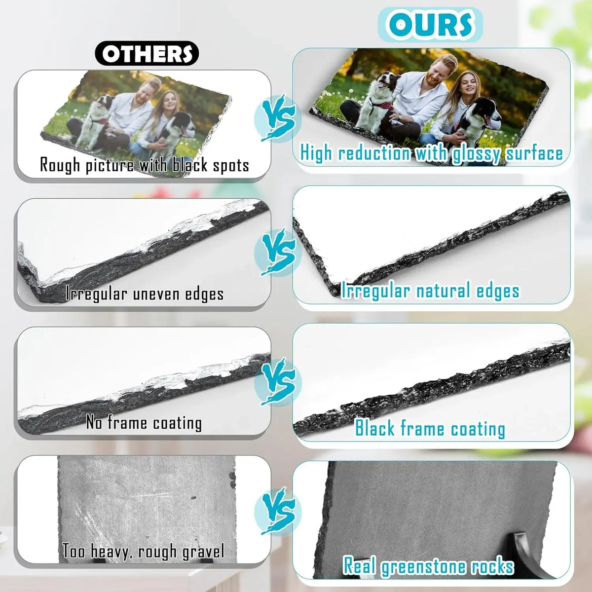 Cadre photo personnalisé posé sur un bureau avec design sublimé