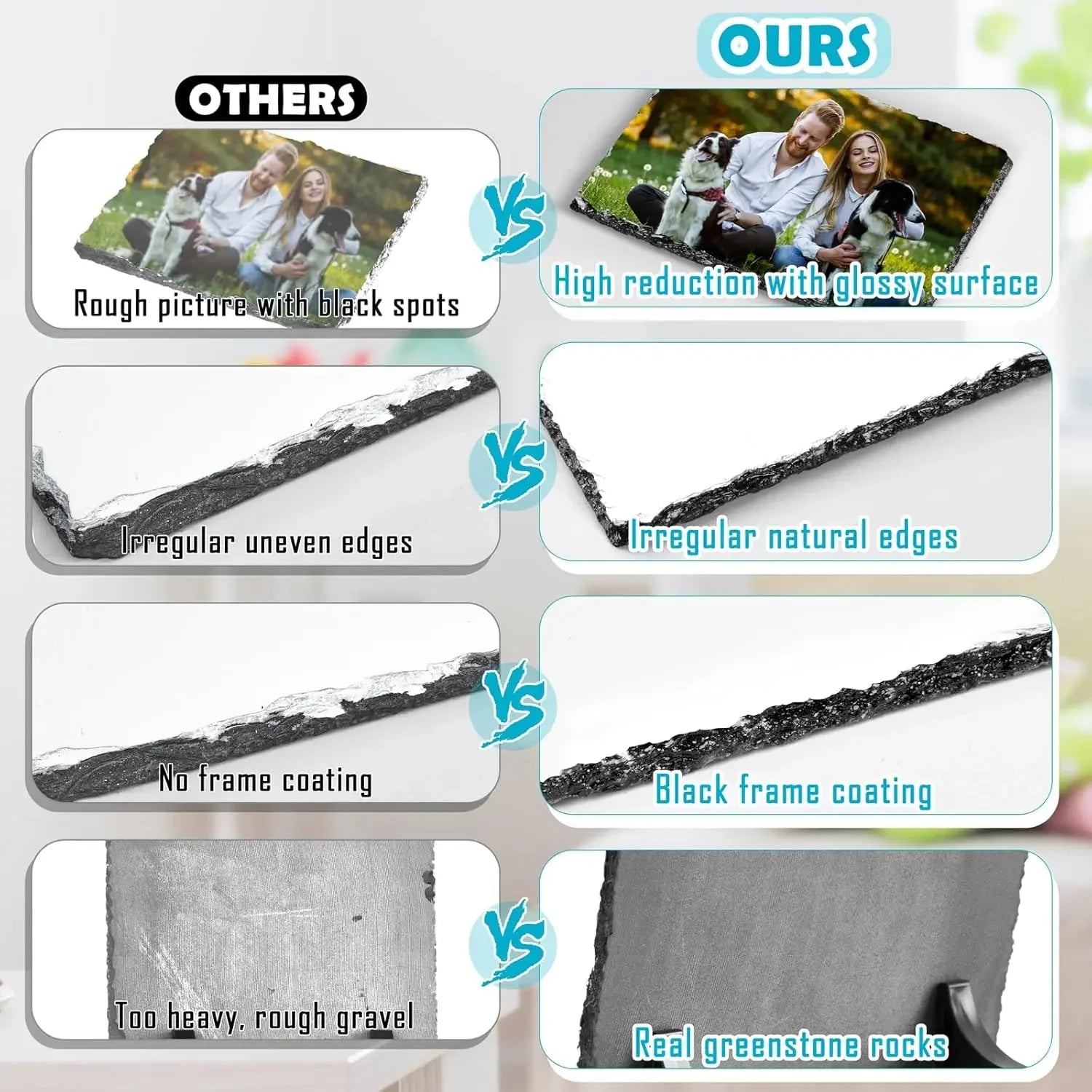 Cadre photo personnalisé posé sur un bureau avec design sublimé