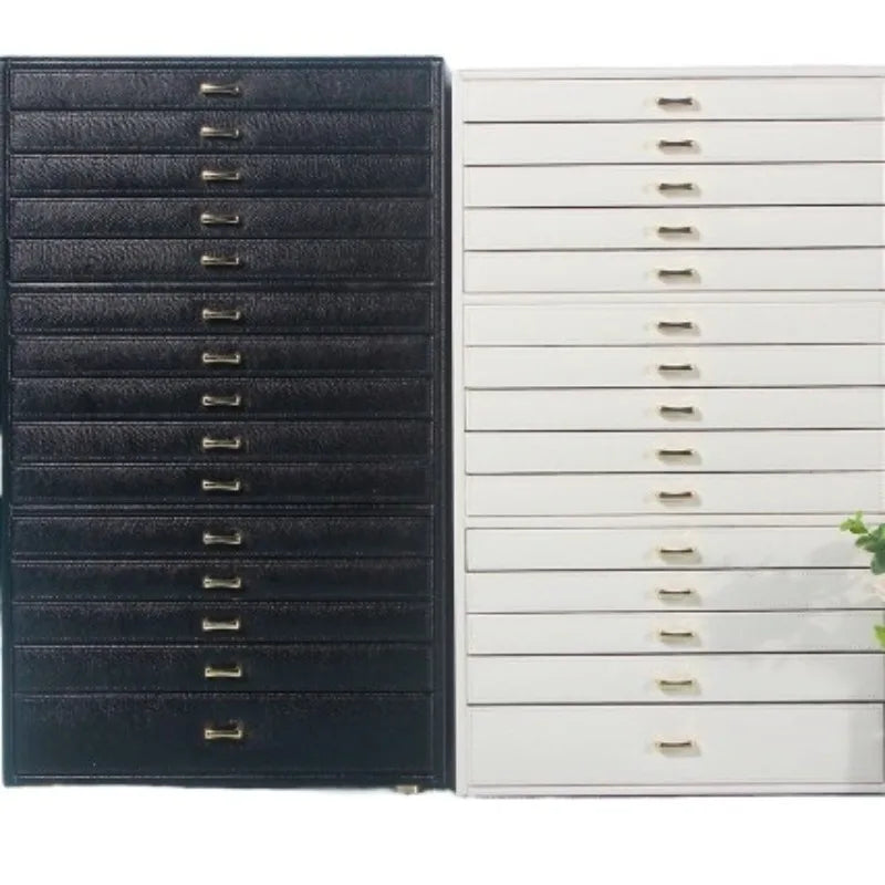 coffret bijoux moderne simili cuir noir blanc vert compartiments poignées dorées stockage sécurité