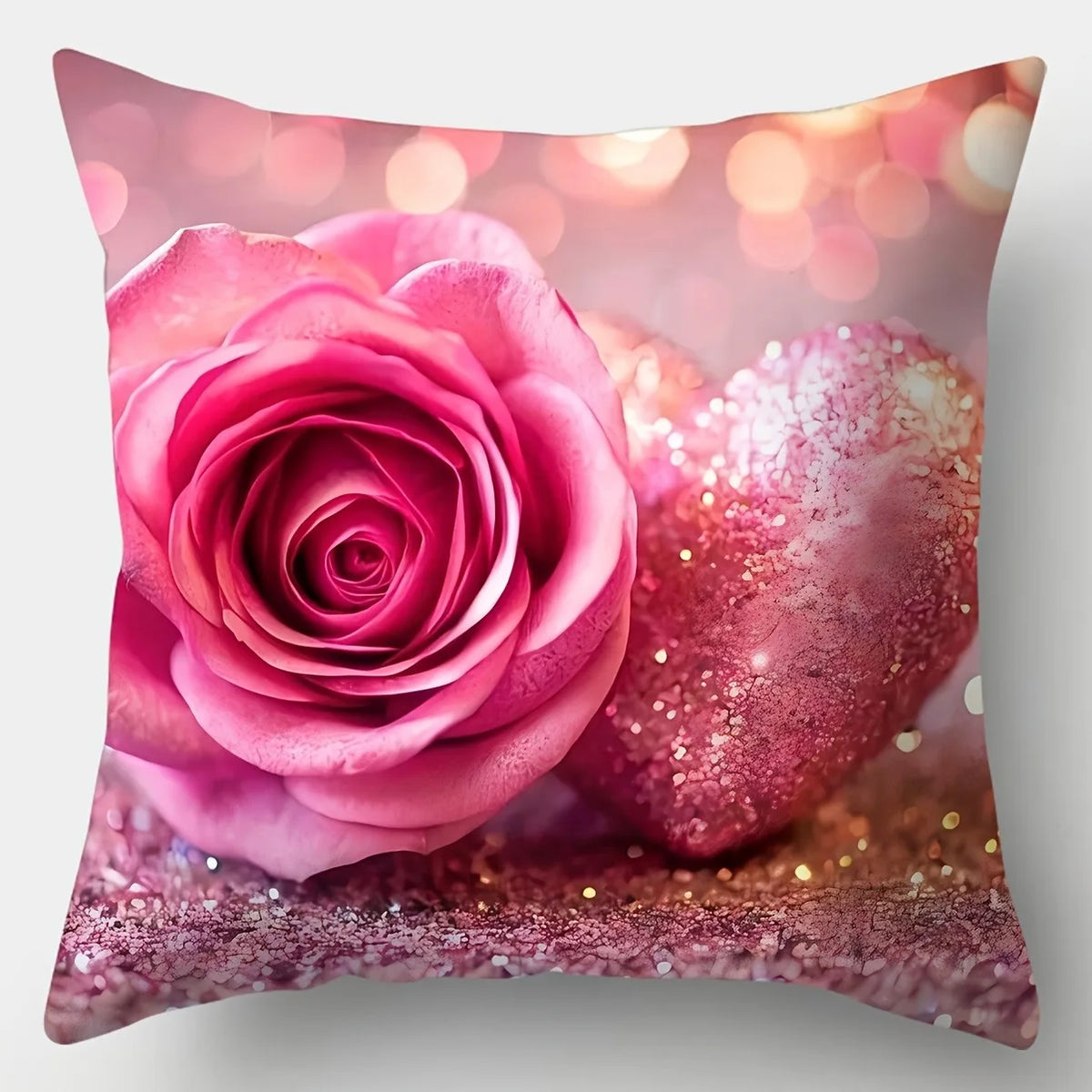 housse coussin décorative rose pâle coeurs brillants motif floral romantique 45x45 cmversible opaques
