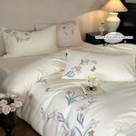 ensemble literie fleurs brodées blanc rose pâle 180x210cm 200x200cm 220x240cm 260x240cm pièces