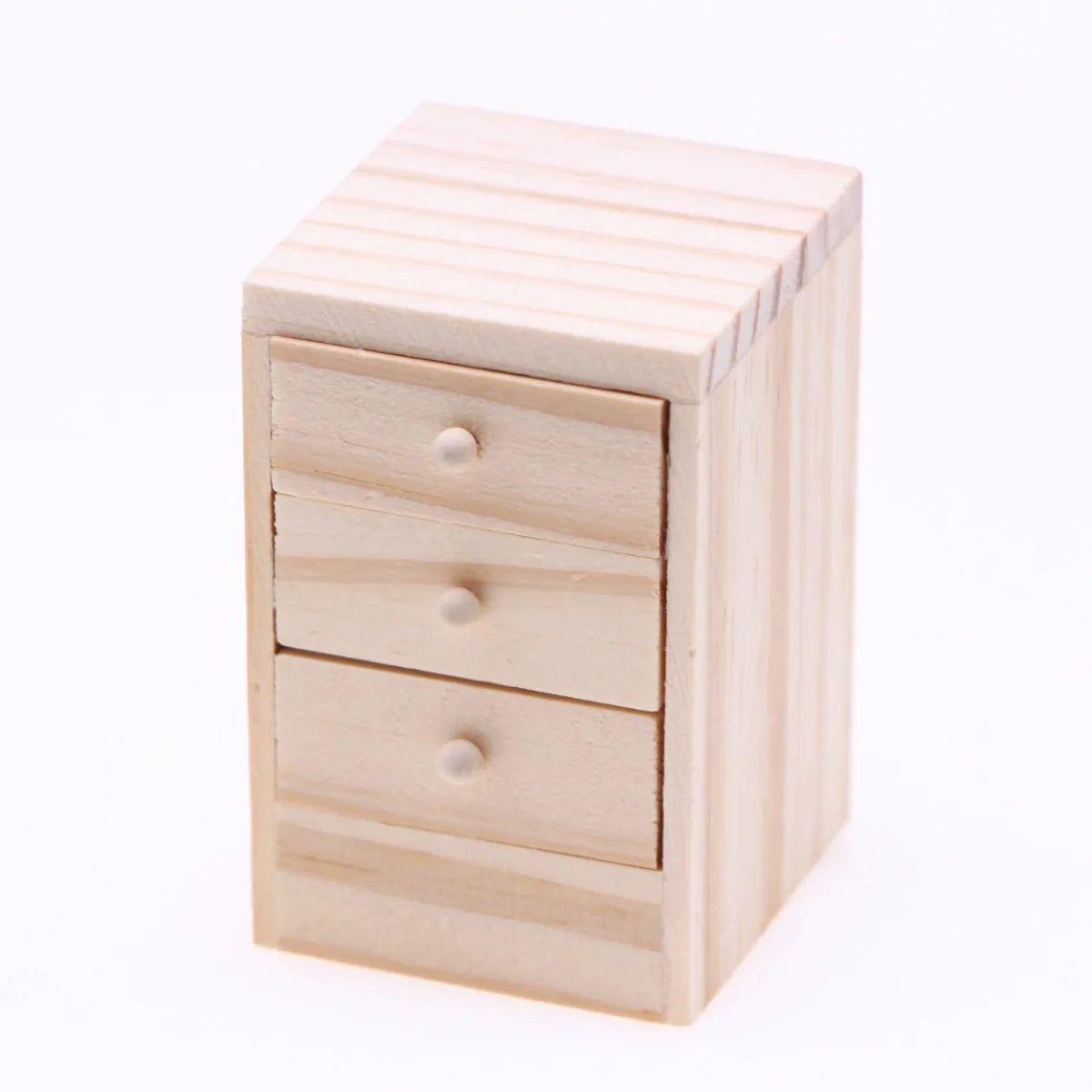 meuble miniature commode table chevet tiroirs bois naturel plante verte pot orange