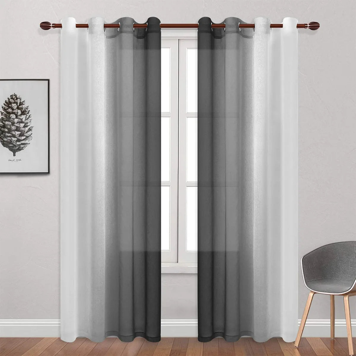 rideau moderne gris blanc semi transparent anneaux polyester coton deux panneaux chambre salon